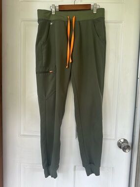Figs Olive Green Jogger Pants with Bright Orange Drawstring